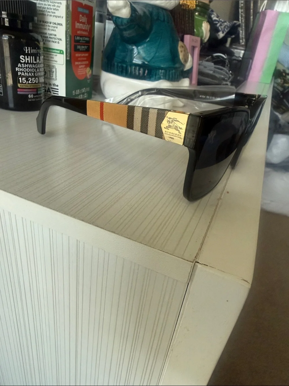 Burberry Black Men's Square Sunglasses with Dark Lenses